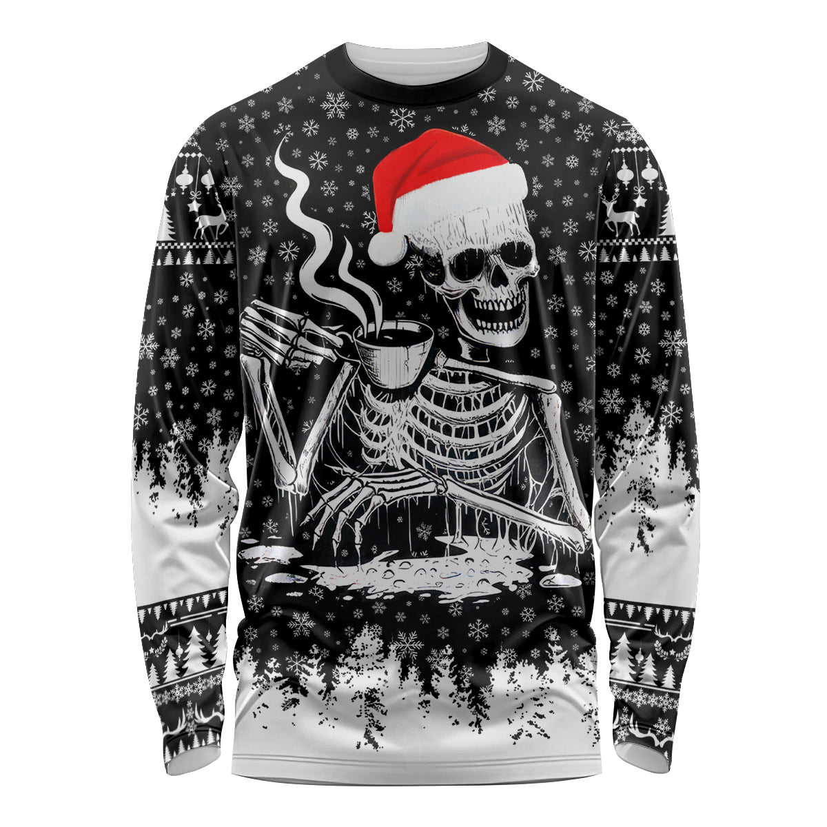 Skeleton Santa Claus Long Sleeve Shirt Scary Skeleton Santa Claus Coming - Wonder Print Shop