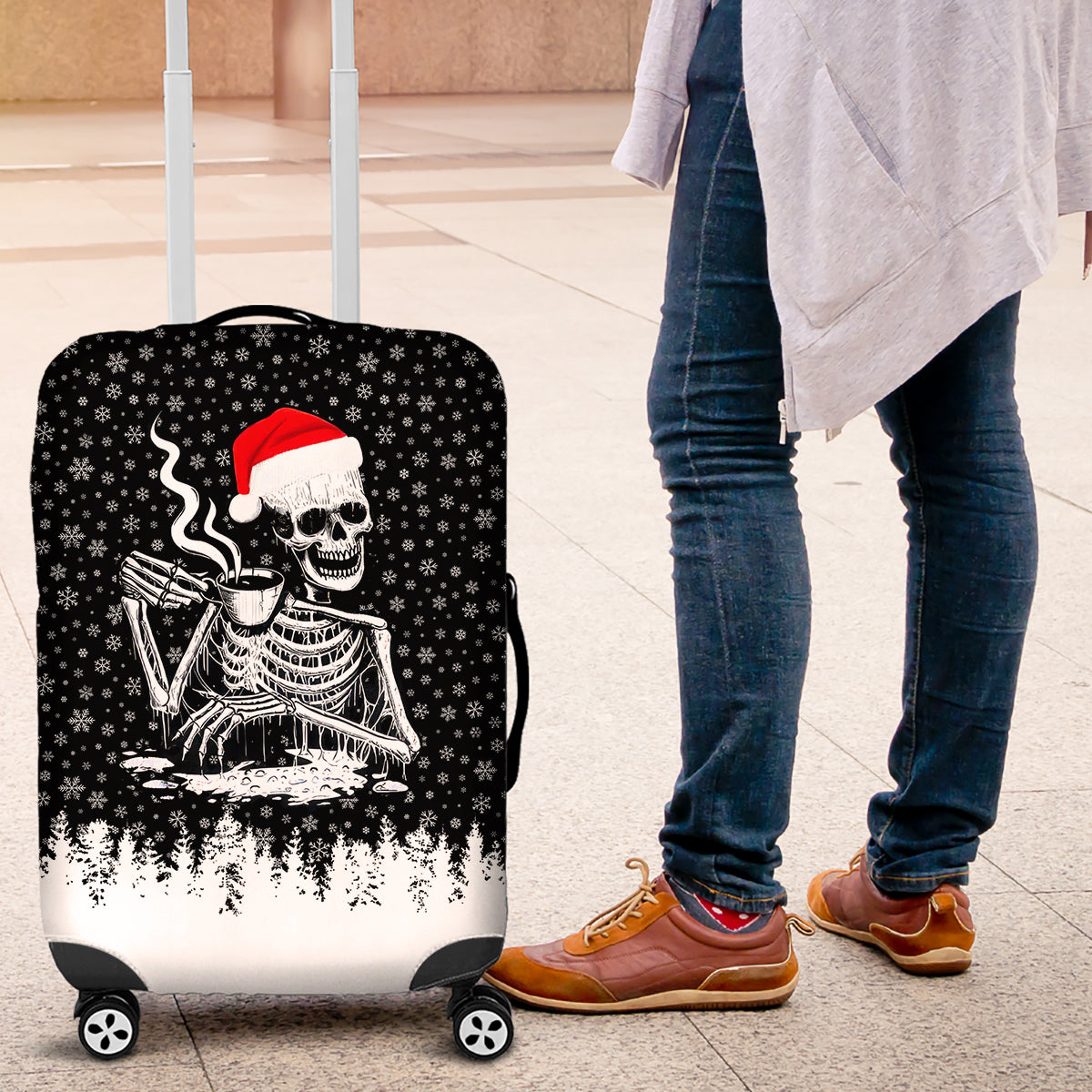 Skeleton Santa Claus Luggage Cover Scary Skeleton Santa Claus Coming - Wonder Print Shop