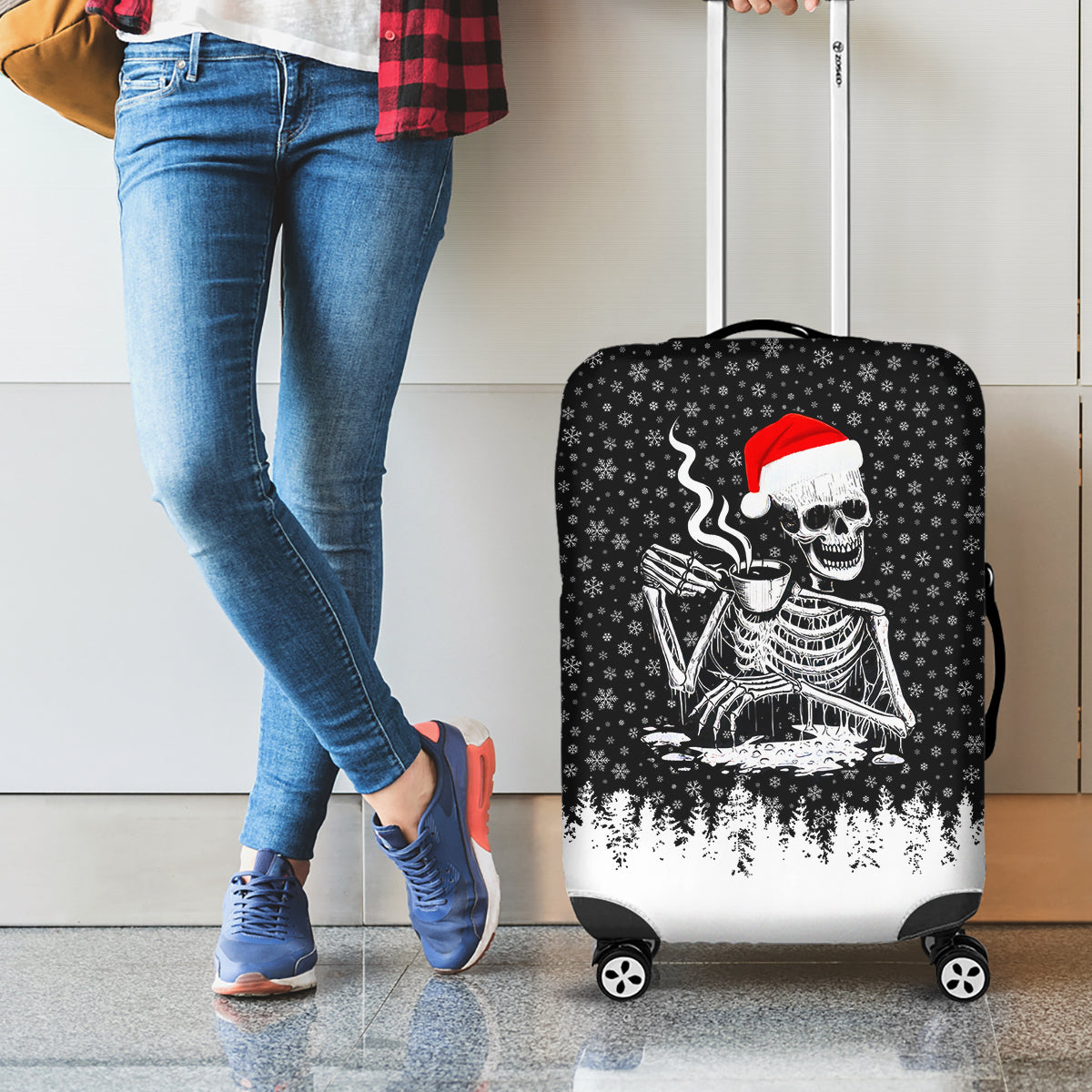 Skeleton Santa Claus Luggage Cover Scary Skeleton Santa Claus Coming - Wonder Print Shop