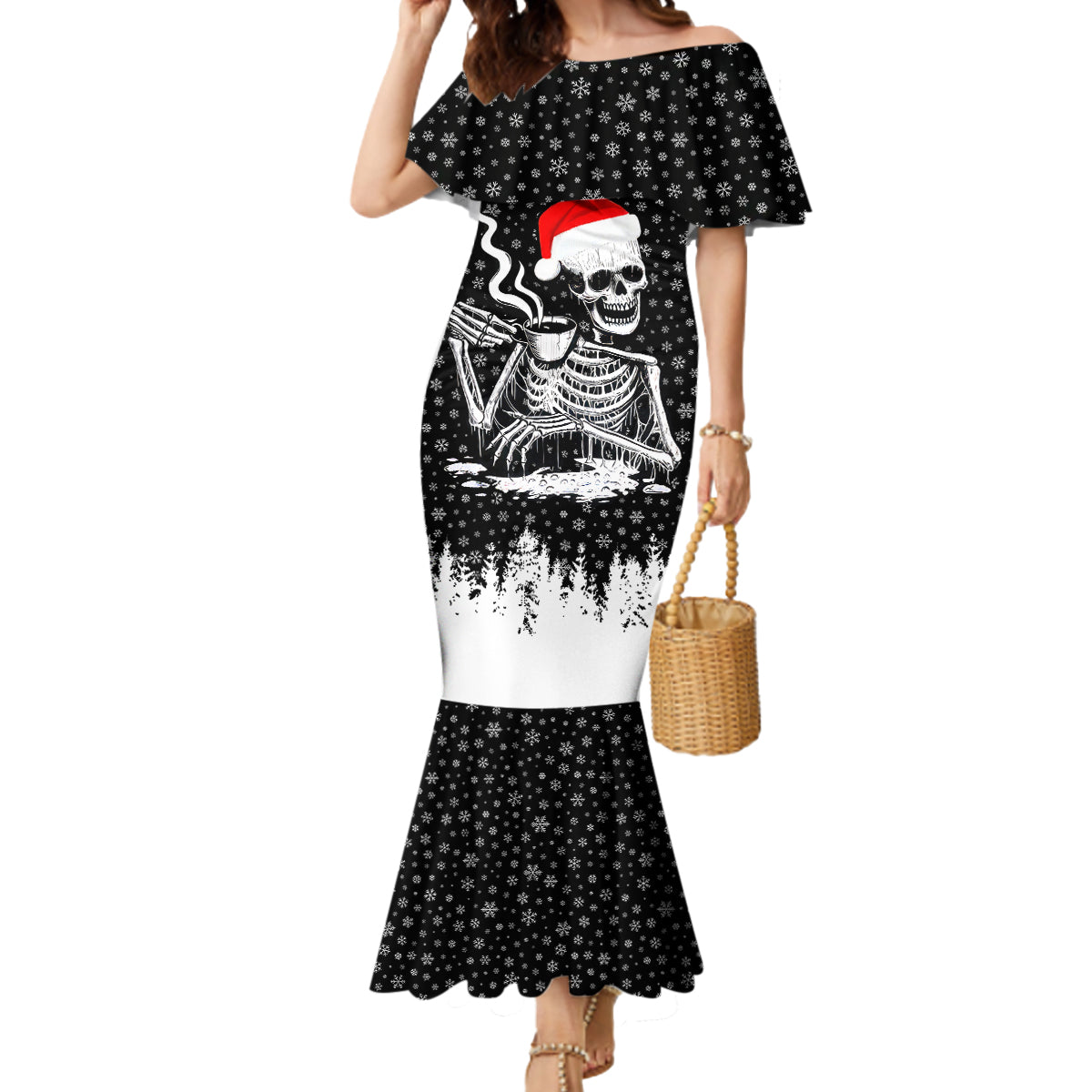 Skeleton Santa Claus Mermaid Dress Scary Skeleton Santa Claus Coming - Wonder Print Shop