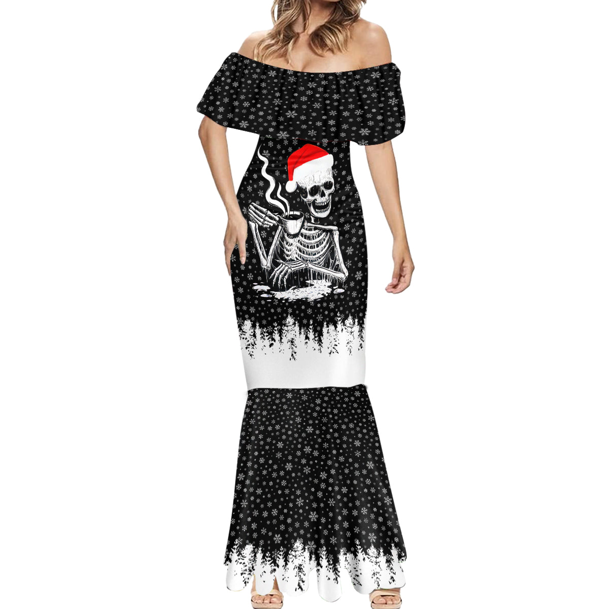 Skeleton Santa Claus Mermaid Dress Scary Skeleton Santa Claus Coming - Wonder Print Shop