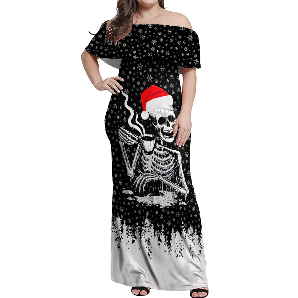 Skeleton Santa Claus Off Shoulder Maxi Dress Scary Skeleton Santa Claus Coming - Wonder Print Shop