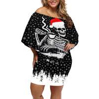Skeleton Santa Claus Off Shoulder Short Dress Scary Skeleton Santa Claus Coming - Wonder Print Shop