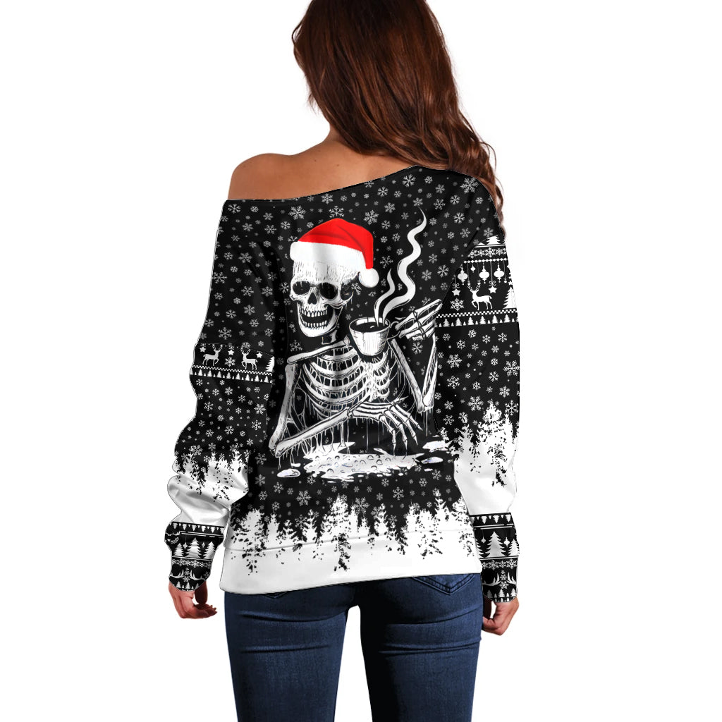 Skeleton Santa Claus Off Shoulder Sweater Scary Skeleton Santa Claus Coming - Wonder Print Shop