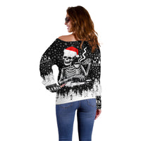 Skeleton Santa Claus Off Shoulder Sweater Scary Skeleton Santa Claus Coming - Wonder Print Shop