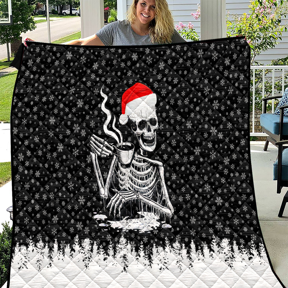 Skeleton Santa Claus Quilt Scary Skeleton Santa Claus Coming - Wonder Print Shop