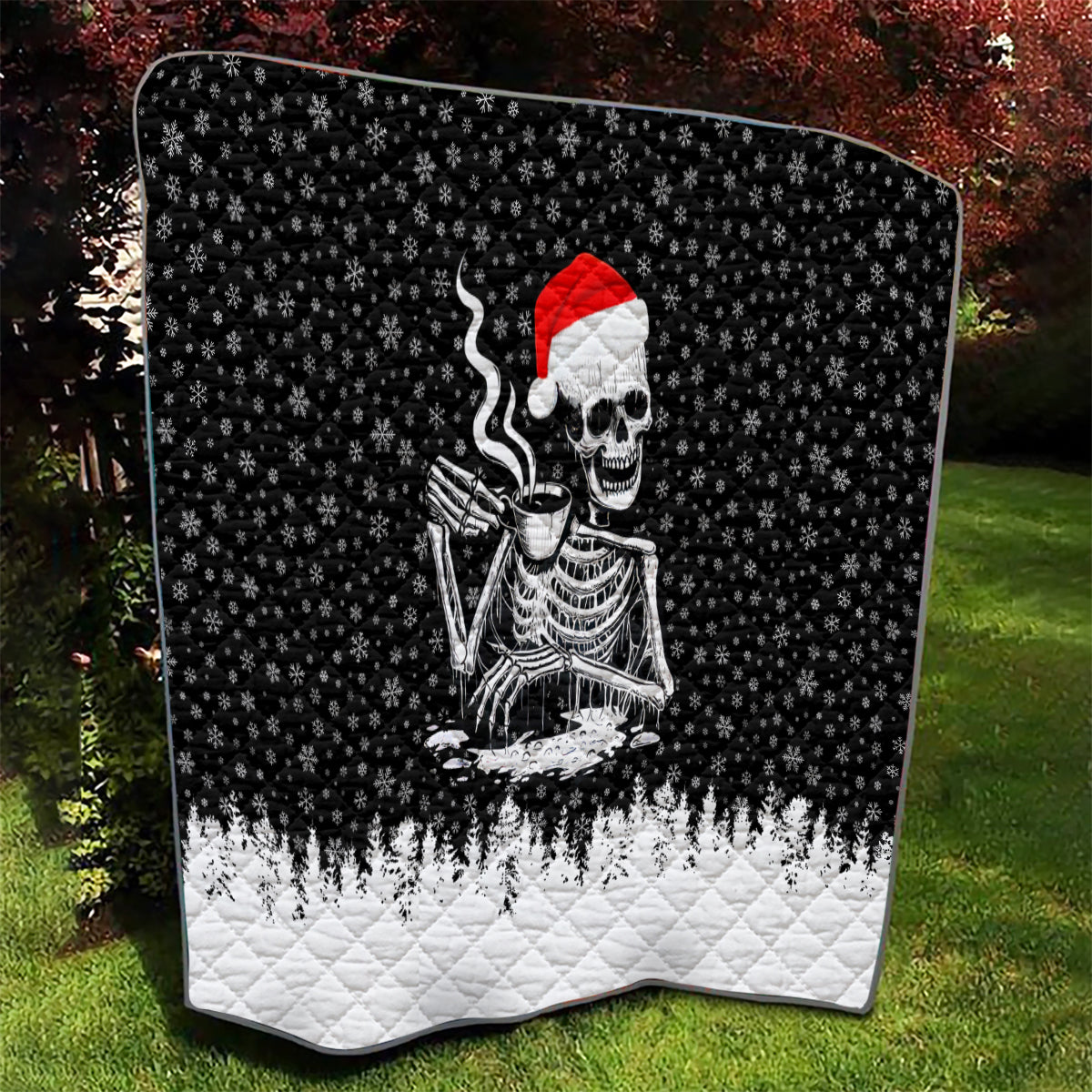 Skeleton Santa Claus Quilt Scary Skeleton Santa Claus Coming - Wonder Print Shop