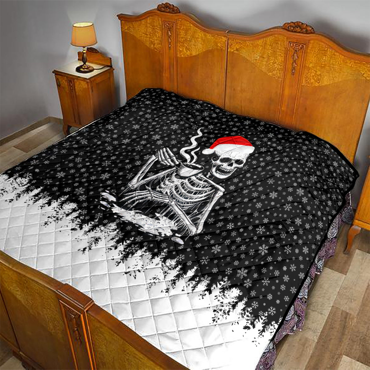 Skeleton Santa Claus Quilt Scary Skeleton Santa Claus Coming - Wonder Print Shop