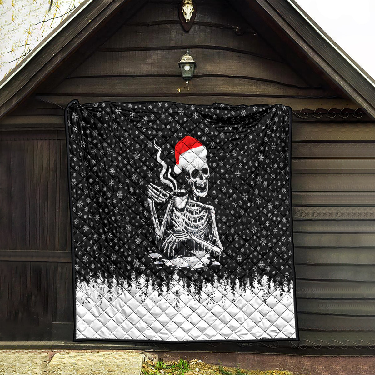 Skeleton Santa Claus Quilt Scary Skeleton Santa Claus Coming - Wonder Print Shop