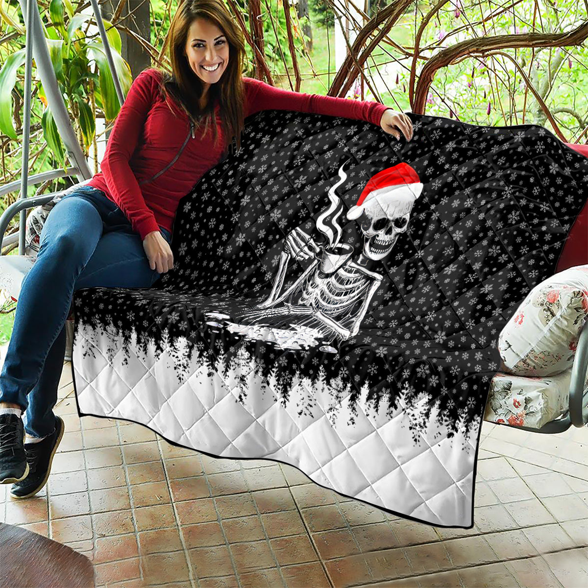 Skeleton Santa Claus Quilt Scary Skeleton Santa Claus Coming - Wonder Print Shop