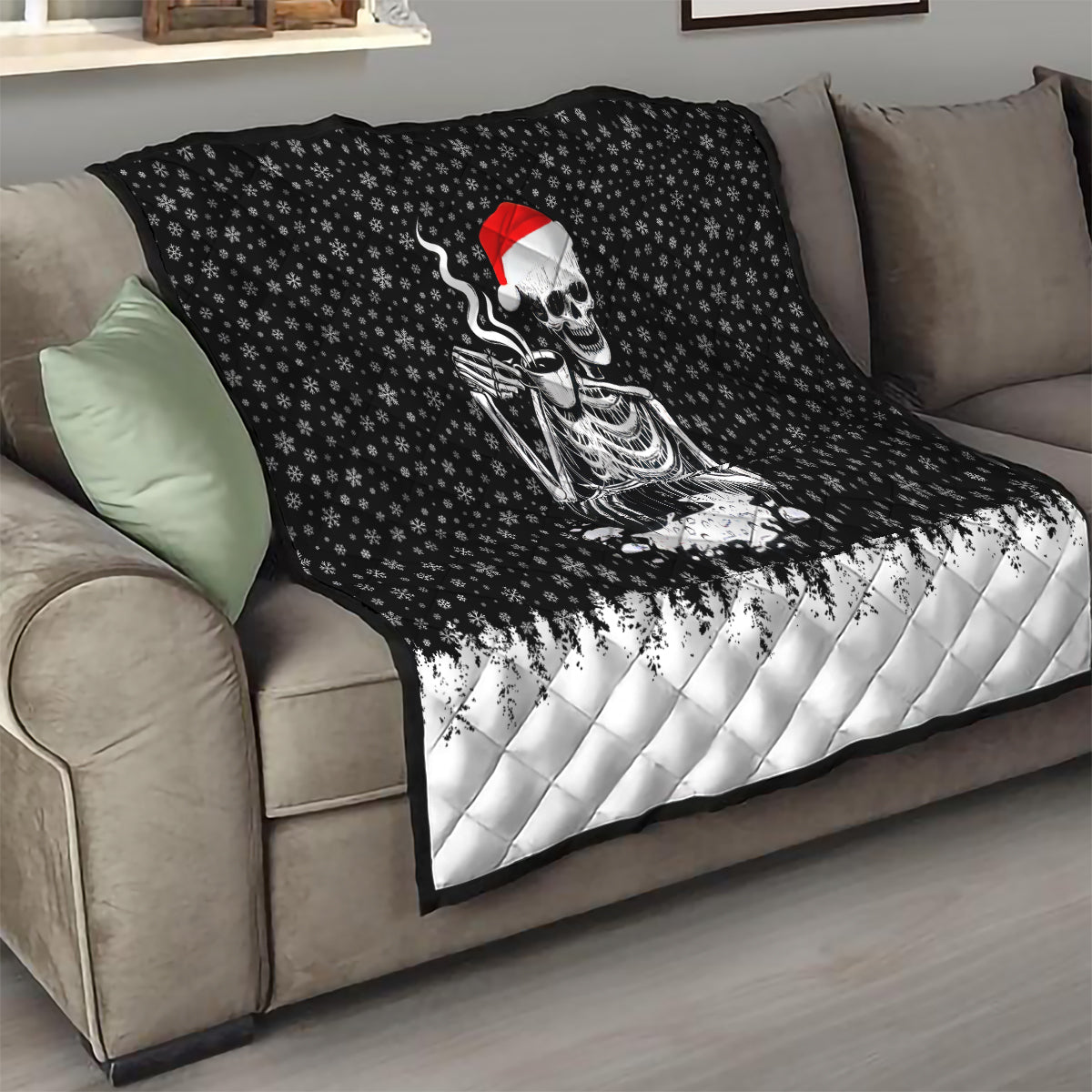 Skeleton Santa Claus Quilt Scary Skeleton Santa Claus Coming - Wonder Print Shop