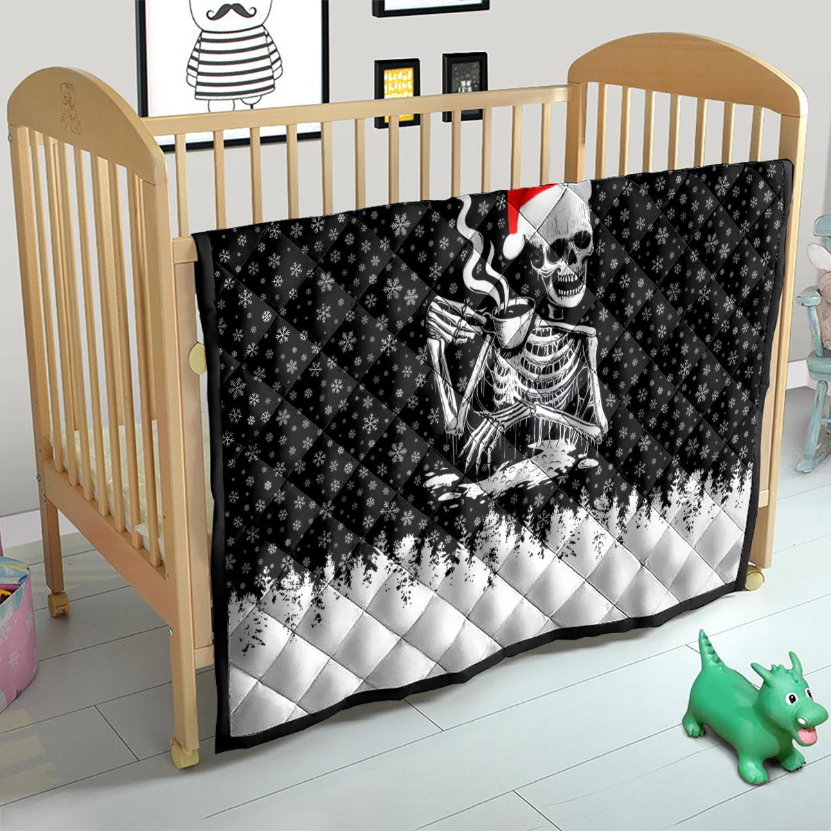 Skeleton Santa Claus Quilt Scary Skeleton Santa Claus Coming - Wonder Print Shop
