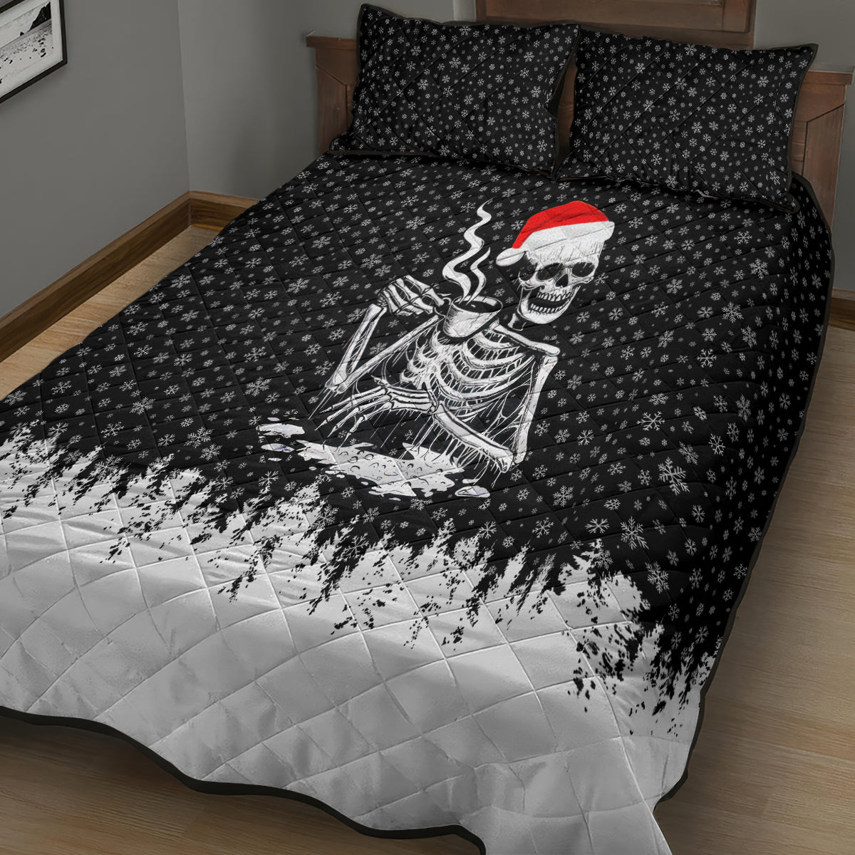 Skeleton Santa Claus Quilt Bed Set Scary Skeleton Santa Claus Coming - Wonder Print Shop