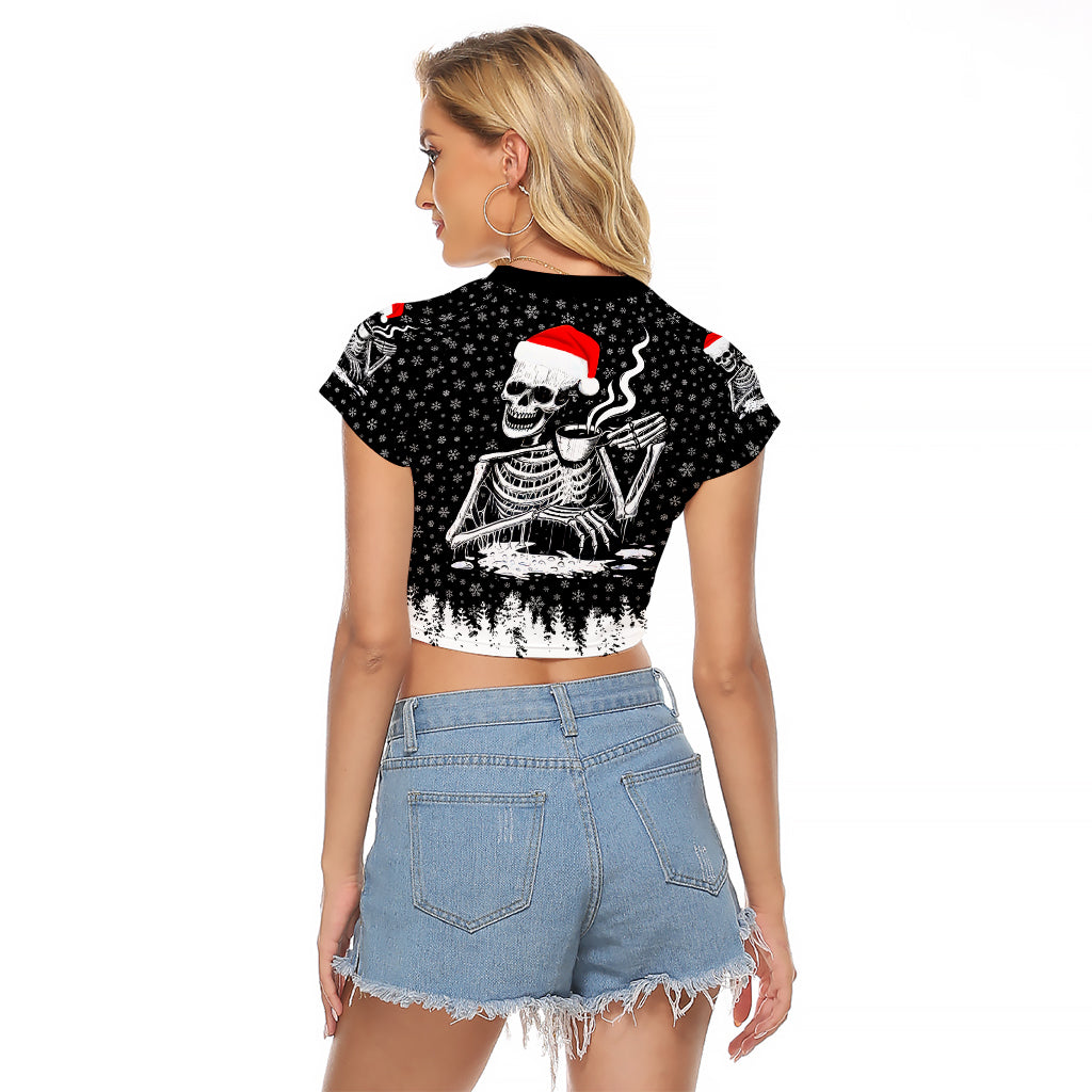 Skeleton Santa Claus Raglan Cropped T Shirt Scary Skeleton Santa Claus Coming - Wonder Print Shop