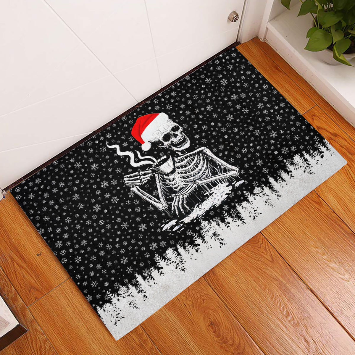 Skeleton Santa Claus Rubber Doormat Scary Skeleton Santa Claus Coming - Wonder Print Shop