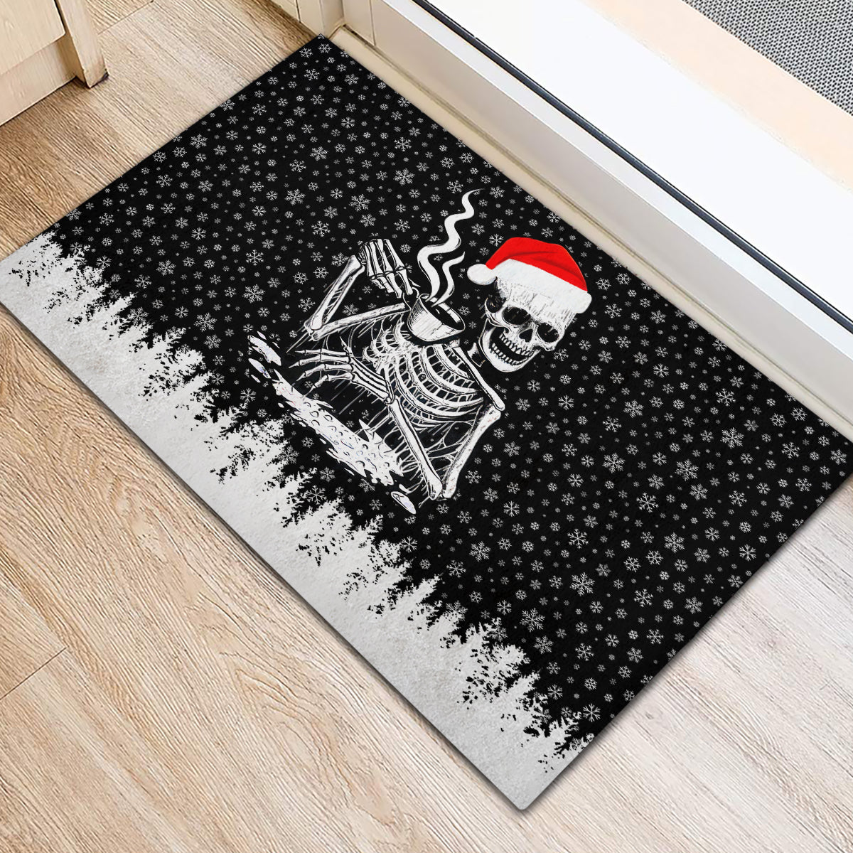 Skeleton Santa Claus Rubber Doormat Scary Skeleton Santa Claus Coming - Wonder Print Shop