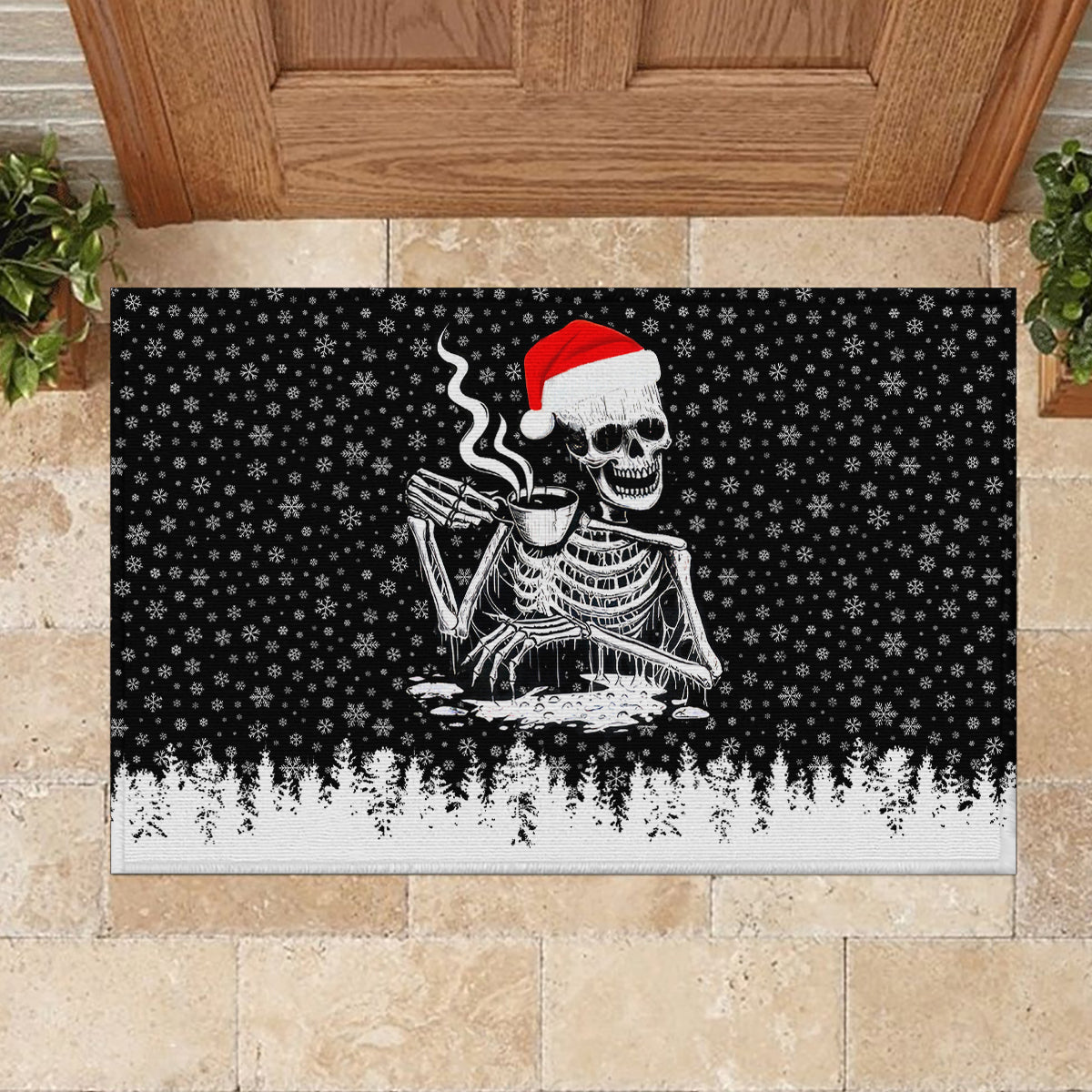 Skeleton Santa Claus Rubber Doormat Scary Skeleton Santa Claus Coming - Wonder Print Shop