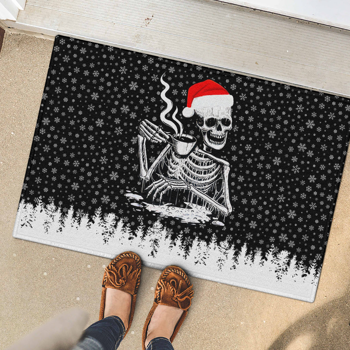 Skeleton Santa Claus Rubber Doormat Scary Skeleton Santa Claus Coming - Wonder Print Shop