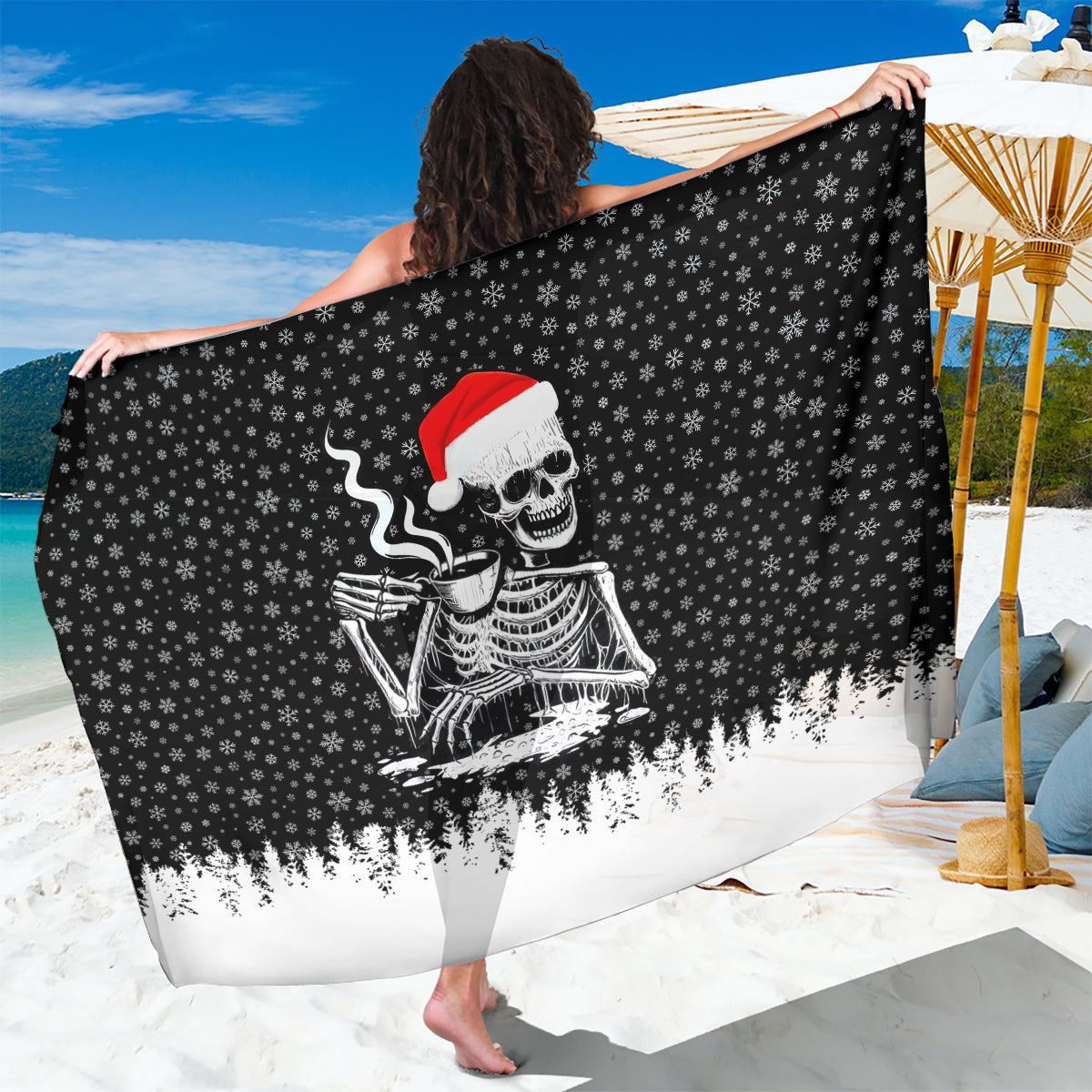 Skeleton Santa Claus Sarong Scary Skeleton Santa Claus Coming - Wonder Print Shop