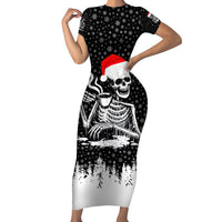 Skeleton Santa Claus Short Sleeve Bodycon Dress Scary Skeleton Santa Claus Coming - Wonder Print Shop