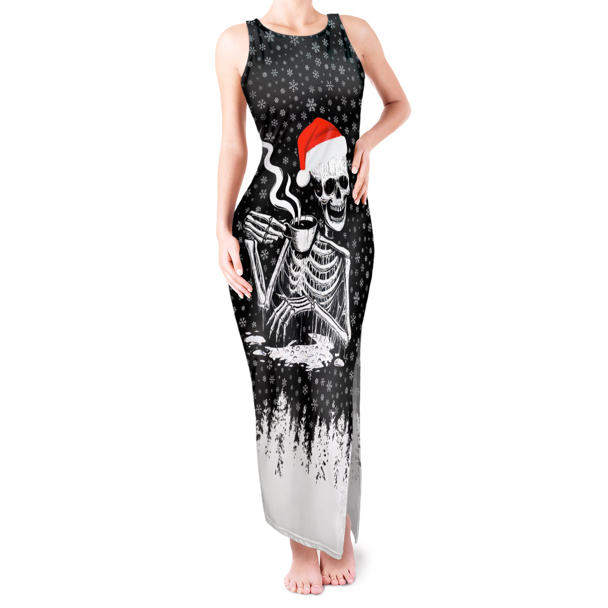 Skeleton Santa Claus Tank Maxi Dress Scary Skeleton Santa Claus Coming - Wonder Print Shop