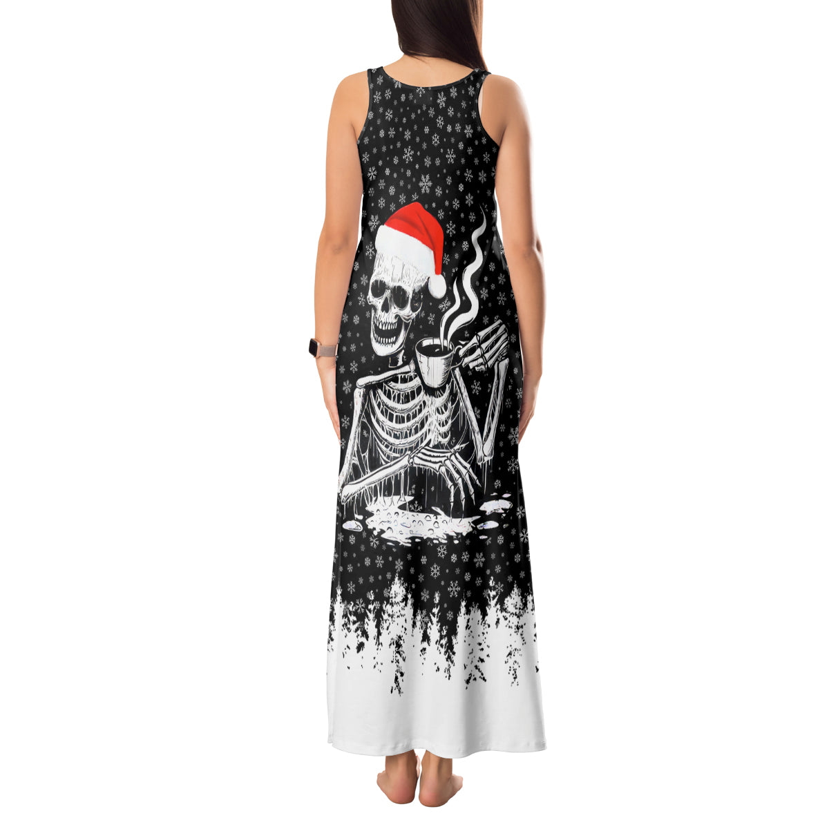 Skeleton Santa Claus Tank Maxi Dress Scary Skeleton Santa Claus Coming - Wonder Print Shop