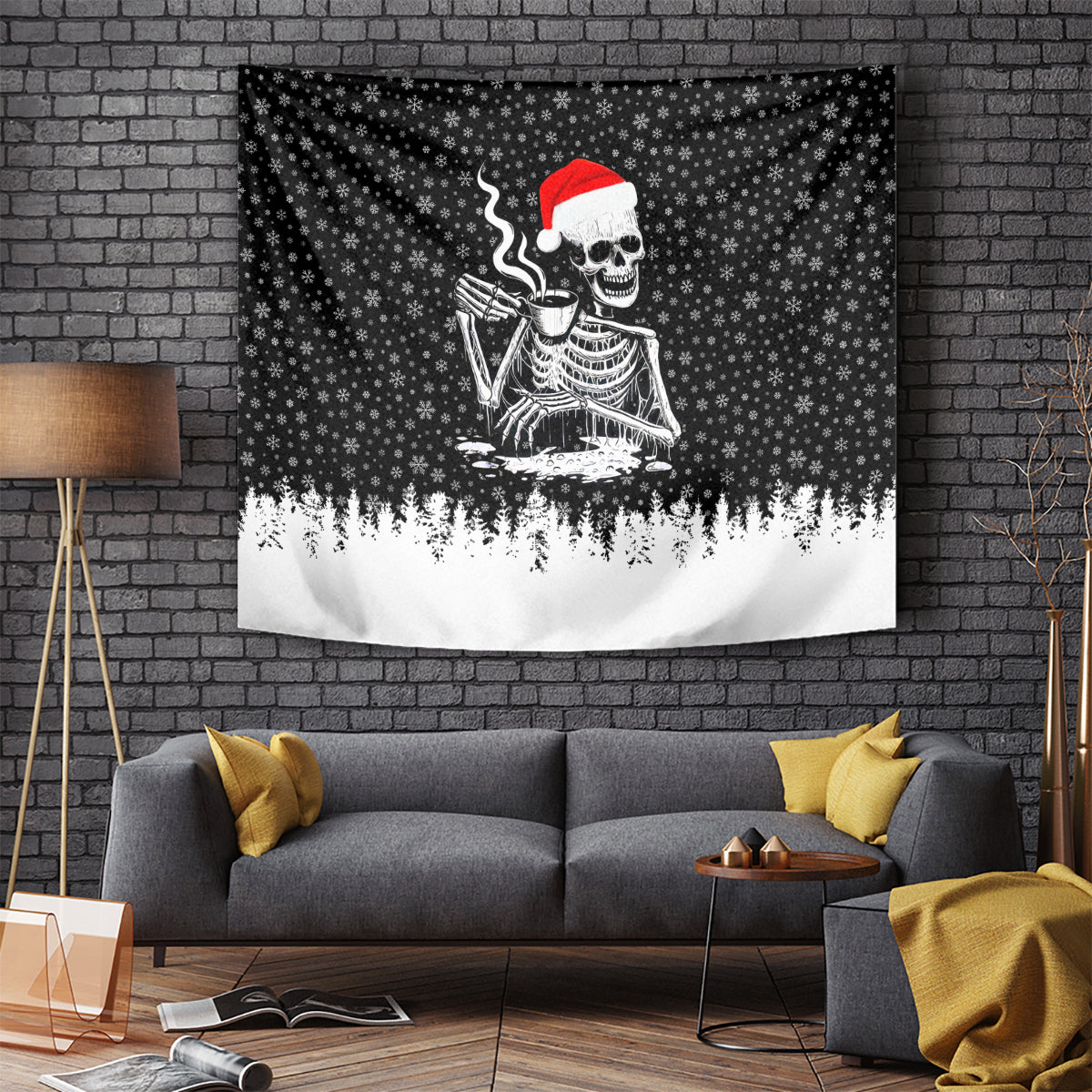 Skeleton Santa Claus Tapestry Scary Skeleton Santa Claus Coming - Wonder Print Shop