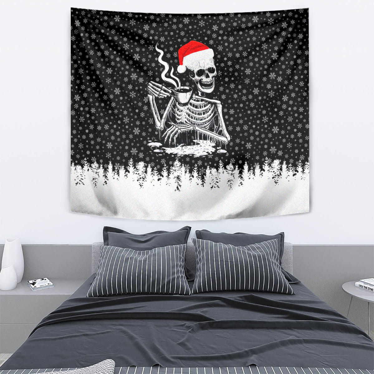 Skeleton Santa Claus Tapestry Scary Skeleton Santa Claus Coming - Wonder Print Shop