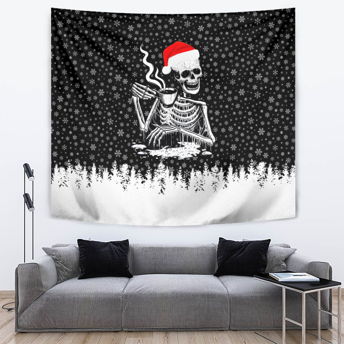 Skeleton Santa Claus Tapestry Scary Skeleton Santa Claus Coming - Wonder Print Shop
