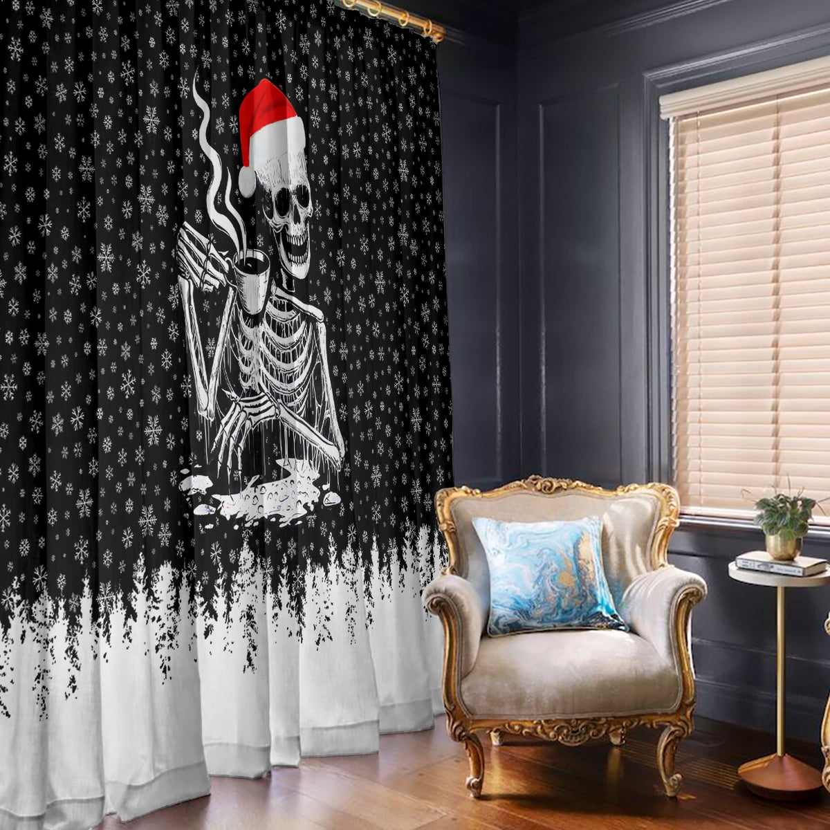 Skeleton Santa Claus Window Curtain Scary Skeleton Santa Claus Coming - Wonder Print Shop