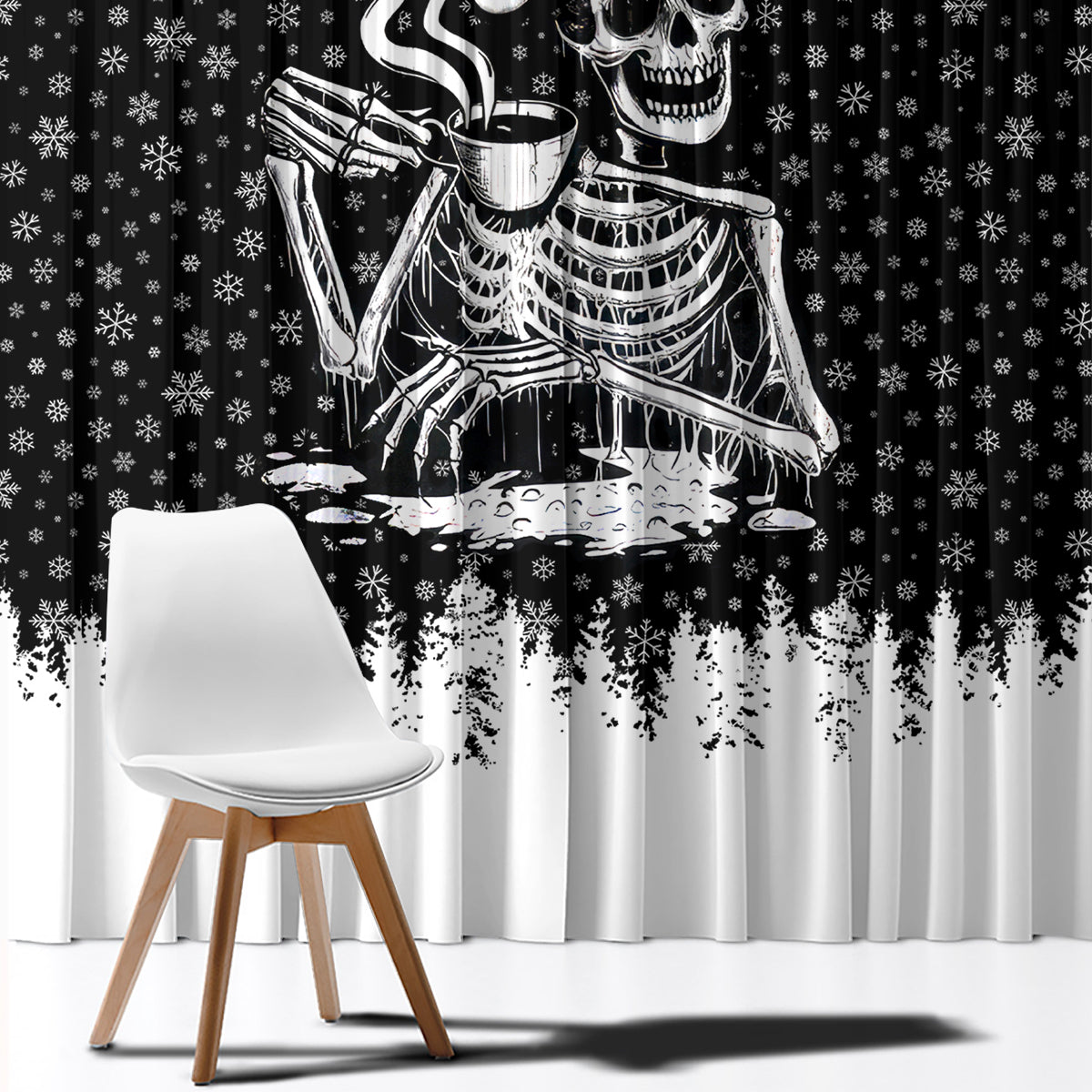 Skeleton Santa Claus Window Curtain Scary Skeleton Santa Claus Coming - Wonder Print Shop
