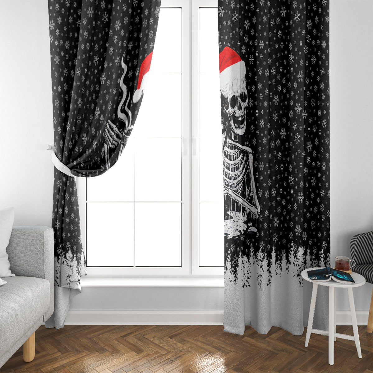 Skeleton Santa Claus Window Curtain Scary Skeleton Santa Claus Coming - Wonder Print Shop