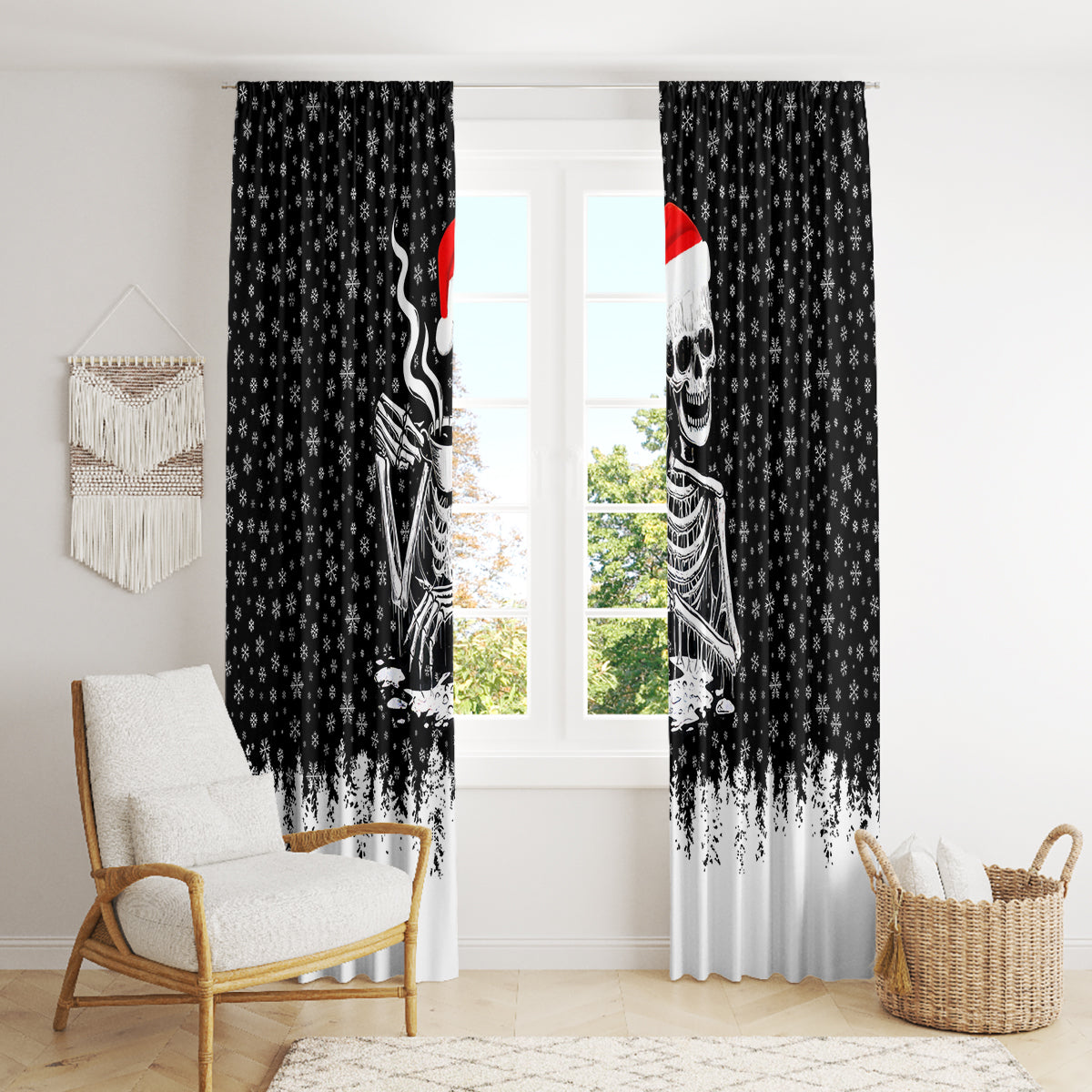 Skeleton Santa Claus Window Curtain Scary Skeleton Santa Claus Coming - Wonder Print Shop