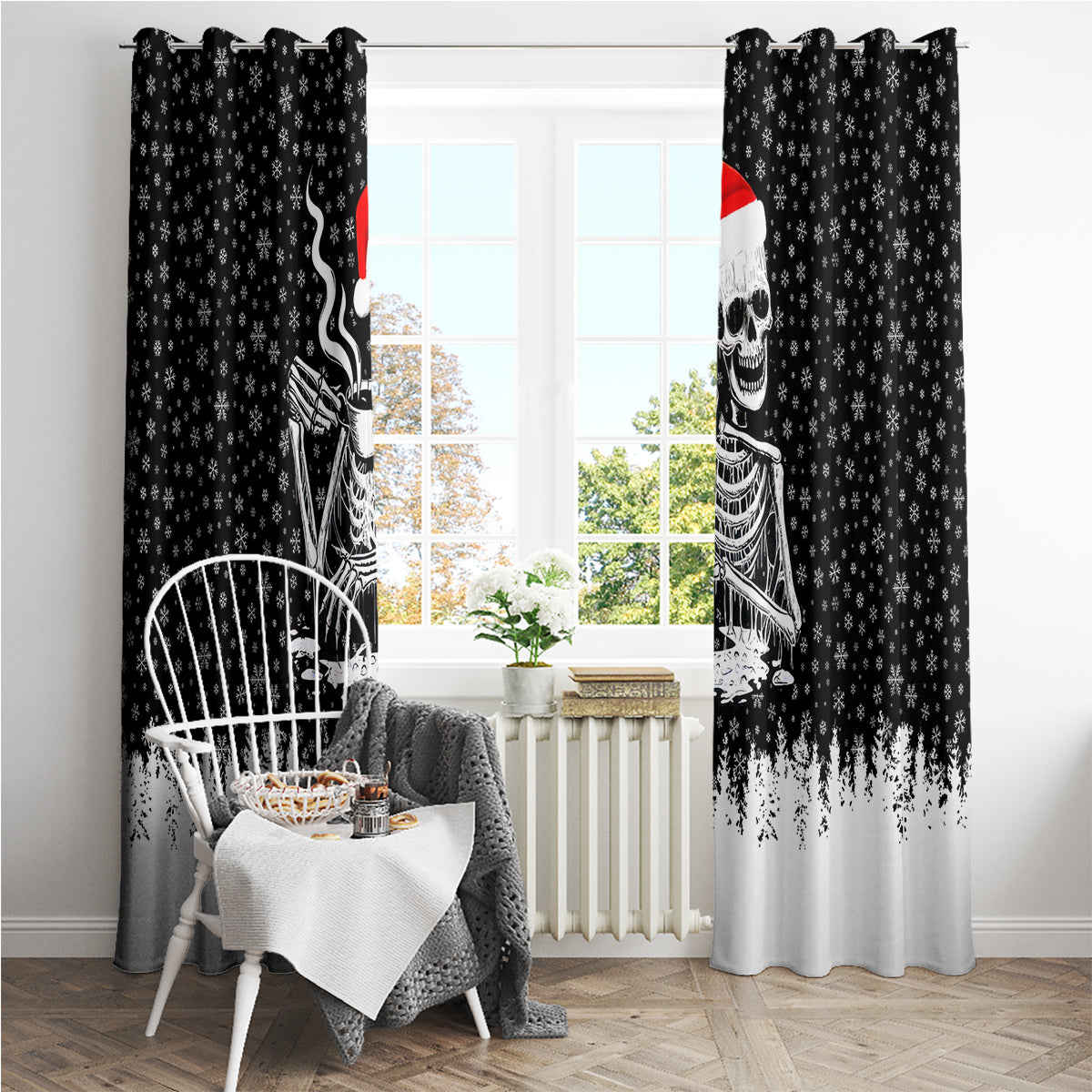 Skeleton Santa Claus Window Curtain Scary Skeleton Santa Claus Coming - Wonder Print Shop