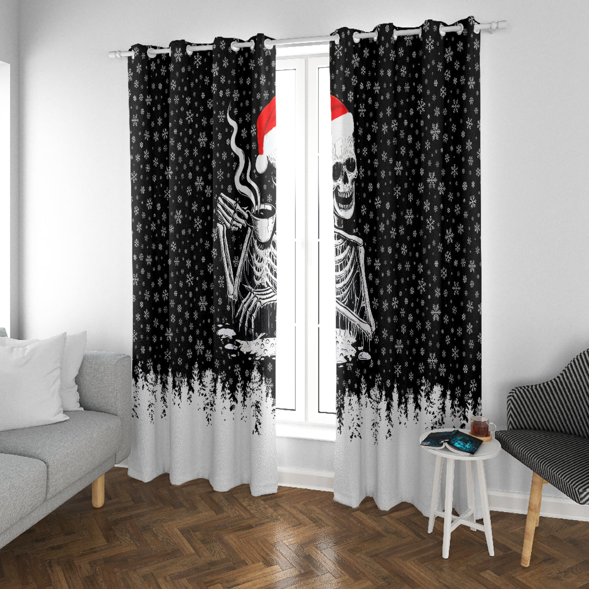 Skeleton Santa Claus Window Curtain Scary Skeleton Santa Claus Coming - Wonder Print Shop