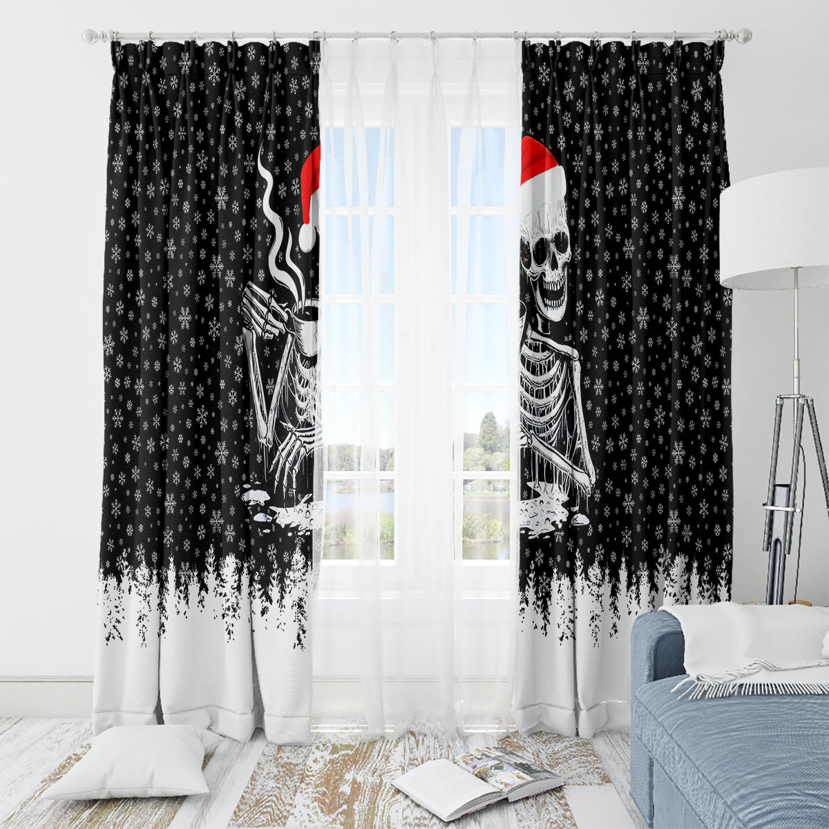 Skeleton Santa Claus Window Curtain Scary Skeleton Santa Claus Coming - Wonder Print Shop