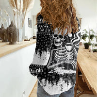 Skeleton Santa Claus Women Casual Shirt Scary Skeleton Santa Claus Coming - Wonder Print Shop