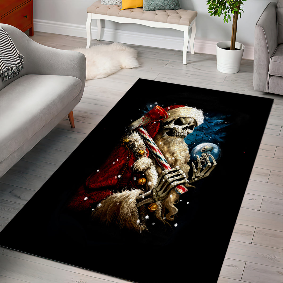 Skeleton Santa Claus Area Rug Santa Claus Is Coming To Town - Wonder Print Shop