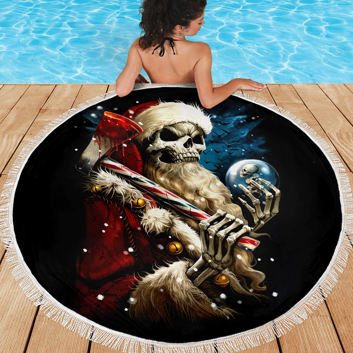 Skeleton Santa Claus Beach Blanket Santa Claus Is Coming To Town - Wonder Print Shop