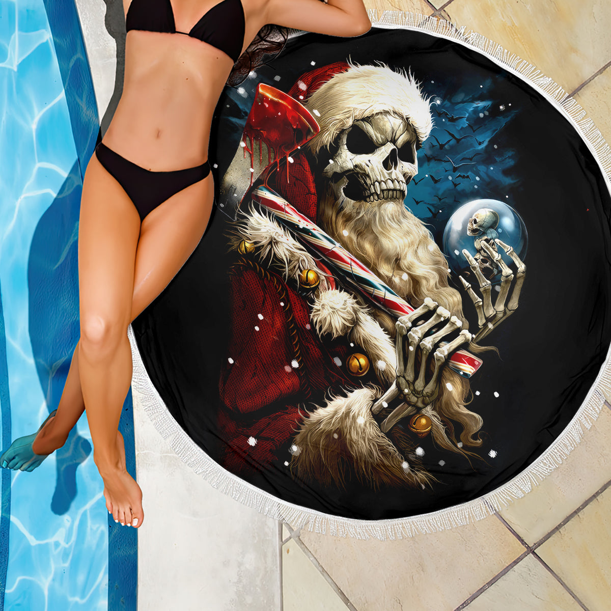 Skeleton Santa Claus Beach Blanket Santa Claus Is Coming To Town - Wonder Print Shop
