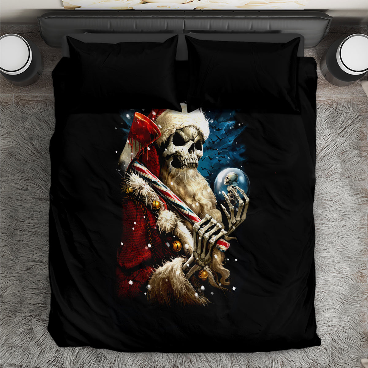 Skeleton Santa Claus Bedding Set Santa Claus Is Coming To Town - Wonder Print Shop