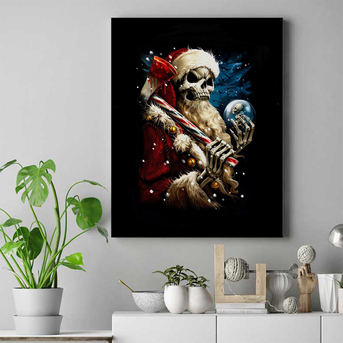Skeleton Santa Claus Canvas Wall Art Santa Claus Is Coming To Town - Wonder Print Shop