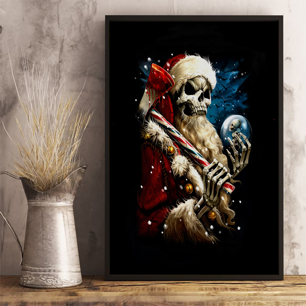 Skeleton Santa Claus Canvas Wall Art Santa Claus Is Coming To Town - Wonder Print Shop