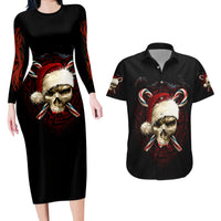 Skeleton Santa Claus Couples Matching Long Sleeve Bodycon Dress and Hawaiian Shirt Santa Claus Is Coming To Town - Wonder Print Shop