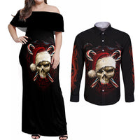 Skeleton Santa Claus Couples Matching Off Shoulder Maxi Dress and Long Sleeve Button Shirt Santa Claus Is Coming To Town - Wonder Print Shop