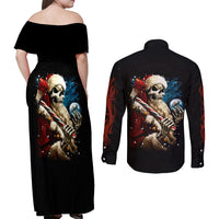 Skeleton Santa Claus Couples Matching Off Shoulder Maxi Dress and Long Sleeve Button Shirt Santa Claus Is Coming To Town - Wonder Print Shop