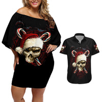 Skeleton Santa Claus Couples Matching Off Shoulder Short Dress and Hawaiian Shirt Santa Claus Is Coming To Town - Wonder Print Shop
