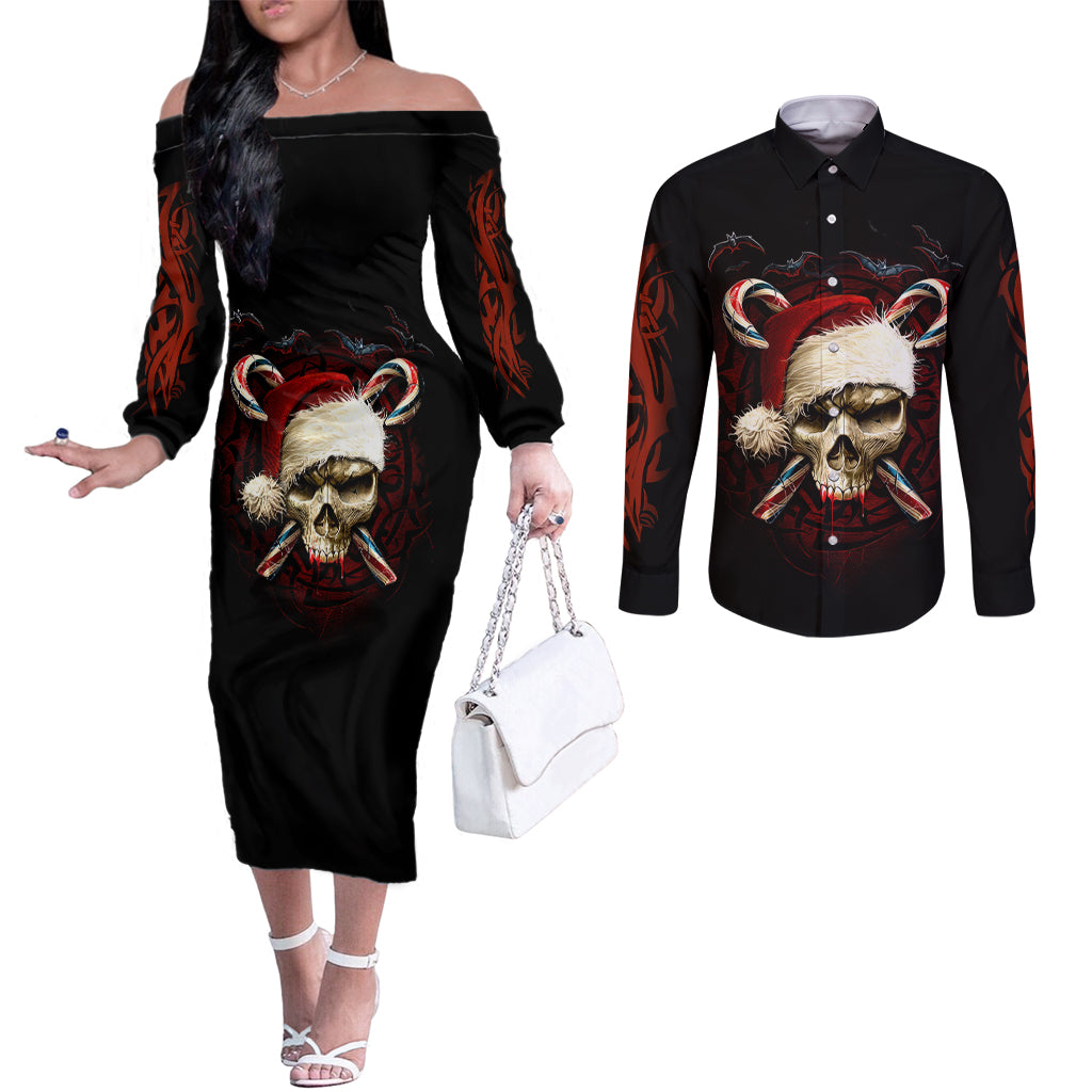 skeleton-santa-claus-couples-matching-off-the-shoulder-long-sleeve-dress-and-long-sleeve-button-shirt-santa-claus-is-coming-to-town