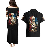 Skeleton Santa Claus Couples Matching Puletasi Dress and Hawaiian Shirt Santa Claus Is Coming To Town - Wonder Print Shop