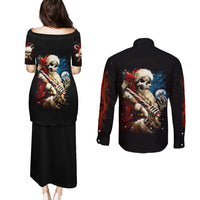 Skeleton Santa Claus Couples Matching Puletasi Dress and Long Sleeve Button Shirt Santa Claus Is Coming To Town - Wonder Print Shop
